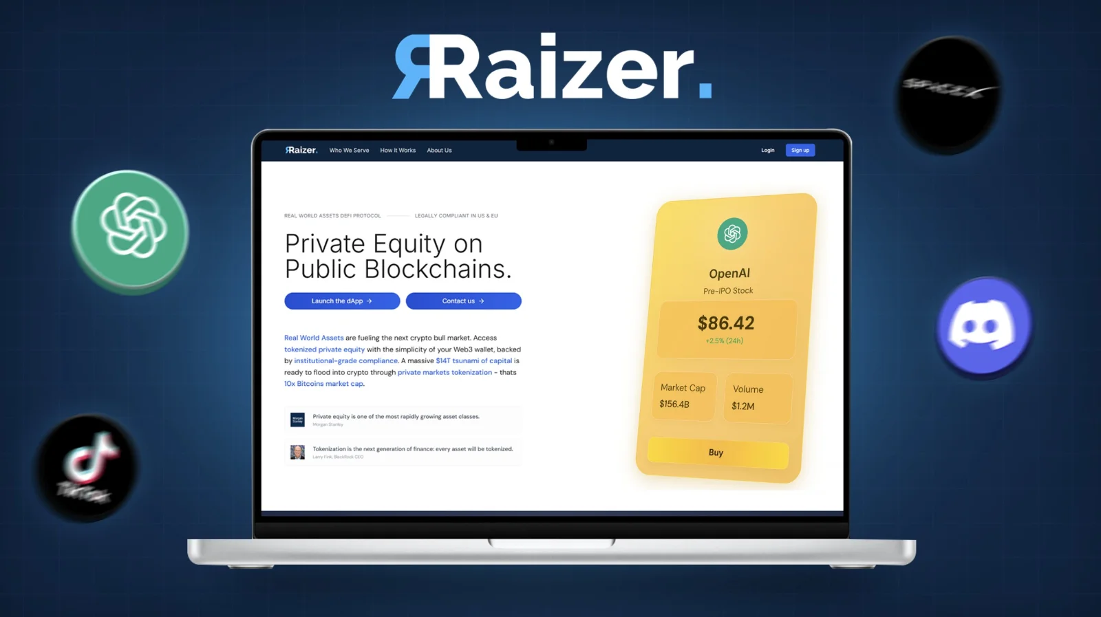 The first landing page of the Raizer platform. Raizer is the shorter name of Chainraizer.